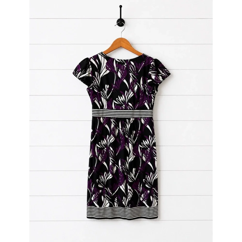 LOFT Ann Taylor Petites Size‎ 4P Purple Floral Empire Waist Dress EUC